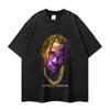 Marca de moda hip hop street retro europeia e americana travis estampa grande High Street T-shirt masculina tendência com lavagem pesada e efeito desgastado meia manga