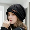 Chapéu Versátil de Borda Enrolada, Estilo Slouchy, para Circunferência de Cabeça Grande, Transfronteiriço, Outono e Inverno, Forrado com Lã, Espessado, Cobertura para a Cabeça, Chapéu de Tricô, Chapéu de Lã Quente para Mulheres