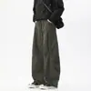 Pantalones de Trabajo Plisados Estilo Americano para Hombre, Chaleco de Plumas de Moda para Pareja Primavera y Otoño, Pantalones Largos Casuales Rectos Sueltos de Pierna Ancha