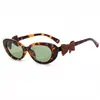 Óculos de Sol Tendência Colaboração Influencer Armação Pequena Oval Moda Coreana Street Style de Alta Qualidade com Laço
