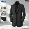 Casaco Masculino 100% Lã, Estilo Espesso para Primavera e Outono, Comprimento Médio, Gola de Terno, Cor Sólida, Versátil, Casual, Jaqueta de Lã Dupla Face