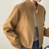 Jaqueta Curta Estilo Pequeno Fragrante Retrô Americano com Gola Alta para Mulheres Casual Bonita Estilo Bf Jaqueta Jaqueta de Motociclista
