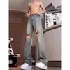 Jeans Rotos Viejos Lavados de Calle Americanos para Hombre Primavera y Otoño Combinación Perfecta Casual Rectos Sueltos Pantalones de Calle Europeos y Americanos
