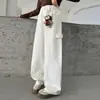 Pantalones Casuales Blancos Curvos Estilo Coreano para Niñas, Nuevo Modelo Primavera y Otoño 2026, Elegantes Pantalones Largos de Algodón con Dibujos Animados para Niñas