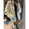 Mochie estilo coreano perezoso Color contrastante llamativo Bordado en el borde Cuello Cardigan de punto de lana chaqueta MQ2035