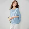 Elegante Top sin Hombros con Mangas Murciélago, Camiseta de Manga Corta, Nuevo Estilo de Verano, Corte Holgado, Tejido de Seda Helada que Cubre el Vientre