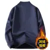 Suéter Jacquard Masculino com Gola Alta e Zíper Meio, Forrado com Fleece, Cardigan Grossa de Tricô com Ponto Cable Diamante, Camada Base Casual Quente