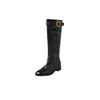 Botas de Caballero Melanoides de Piel de Vaca Entera con Hebilla Cuadrada 2026 Otoño/Invierno Tacón Medio Grueso Punta Redonda Hebilla de Correa de Cuero Botas Altas Largas de Piel Genuina para Mujer
