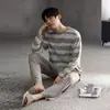Pijama para Hombre de Modal Estilo Primavera y Otoño Manga Larga Pantalón Largo Color Sólido Cuello Redondo Pulóver Sencillo Casual