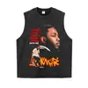 Top Lavado Retro de Manga Corta para Cantante Talla Grande Transfronterizo Chaleco Callejero Floral Vintage Estampado de Celebridad