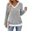 Amazon Comercio Transfronterizo Europeo y Americano 2026 Otoño/Invierno Nuevo Color Bloque Cuello V Botón Holgado Manga Larga Cepillado Camiseta Top