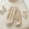 Timo chicas nuevo estilo dulce lindo pantalones de chándal cálidos con forro polar estilo coreano pantalones cónicos bordado de Mickey pantalones casuales