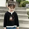 Camiseta elegante de manga larga para niña, nuevo modelo de primavera y otoño, con textura de gofre, efecto de dos piezas, top básico versátil y moderno para niños mayores