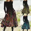 Vestido feminino longo 2025 novo europeu e americano transfronteiriço wish AliExpress comércio exterior manga longa gola redonda cor sólida longo feminino