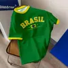 Camiseta Unisex Estilo Brasileño Letras Brasil Color Clásico Pasión Sudamericana Ajuste Cómodo Personalizada para Fans