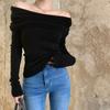 Top de Punto de Manga Larga para Principios de Otoño, Hombros Descubiertos, Ajustado, Ropa de Punto de Capa Base, Hombros Descubiertos, Top de Mujer, Estilo Elegante para el Trabajo