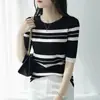 Camiseta de algodón puro a rayas de manga corta, nuevo estilo de verano, retro japonés holgada casual versión coreana, top color block simple y versátil