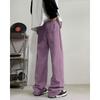 Jeans Roxo Largo para Primavera e Verão para Homens e Mulheres, Solto Lavado Americano Fino High Street Perna Reta Emagrecedor Calças