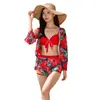Traje de baño para mujer Nuevo Bikini Dividido Ángulo Plano Manga Larga Camisa Exterior Delgado Sexy Camisa