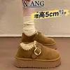 Sapatos Femininos estilo Birkenstock de Couro Integral, Forrados com Lã e Espessados para Aquecimento, Sapatos de Algodão, Botas de Neve, Mocassins Slip-On com Solado Grosso