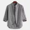 Camisa Juvenil de Moda Nueva Versátil de Moda para Hombre Otoño Manga Tres Cuartos Estilo Simple Holgado Moda Artística Color Sólido Ins