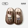 Pantuflas de algodón con estampado de leopardo de Kitty de Sanrio para mujer, pantuflas de felpa para otoño e invierno, pantuflas de felpa cálidas antideslizantes para el hogar
