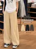 Pantalones de trabajo de pierna ancha color caqui para mujer, nuevo estilo primavera y otoño 2026, sueltos y con caída, casuales y relajados, pantalones de dobladillo curvo cropped