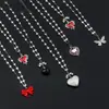Colar Gótico com Pingente de Cadeado Coração Vermelho Vintage Liga Punk Coração Borboleta Cruz Personalizada Corrente para Suéter Transfronteiriça
