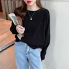 Camiseta básica versátil de corte holgado original para mujer, nueva prenda exterior de otoño e invierno, suéter elegante de cuello redondo, top de punto de manga larga para usar en capas