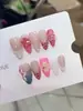 Nai Zi Unhas Vestíveis Feitas à Mão B353 Menina Doce Pêssego Bolinhas Flor 3D Degradê Estilo Europeu e Americano Unhas Vestíveis