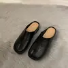 Versión de Piel de Oveja~Retro Francés Suela Súper Suave Punta Cerrada Zapatillas de Media Casa Calzado de Exterior para Mujer Suela Gruesa Zapatos de Punta Dividida Mules Sandalias Planas