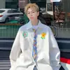 Camisa de Manga Larga para Hombre con Diseño de Crayón Infantil Pintada a Mano, Marca de Tendencia Otoñal, Diseño Americano, Estilo Universitario Camisa Chaqueta