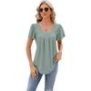 2024 Ropa de mujer transfronteriza de comercio exterior europeo y americano Amazon camiseta de manga corta jacquard con pliegues y cuello cuadrado hueco cola de golondrina transfronteriza Mujer