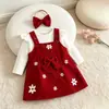 Otoño Europeo y Americano Nuevo Estilo Body de Manga Larga para Bebé Niña Overol con Estampado Floral Diadema con Lazo Set de Tres Piezas