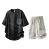 Camiseta corta de manga corta moderna estilo americano, pantalones cortos de trabajo casuales de verano de alta gama tie-dye, traje deportivo moderno estilo americano