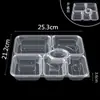 Caja Desechable para Comida Rápida Cuatro Compartimentos Unidos Cinco Compartimentos Caja para Alimentos Roja, Negra, Amarilla y Blanca Empaque Transparente para Llevar Tres-Seis Compartimentos