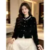 Cárdigan de punto redondo pesado con cuentas, suave y elegante, estilo coreano para mujer, abrigo suéter de piel sintética de visón versátil para otoño e invierno