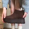 Botas de Neve com Zíper e Solado Grosso Femininas Inverno 2026 Novo Estilo Couro e Pelo Integrados Sapatos de Algodão Quentes Botas Curtas com Pelúcia Botas de Algodão Femininas