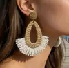 Joyería de Estilo Europeo y Americano, Pendientes de Girasol de Rafia Hechos a Mano, Pendientes Grandes Exagerados de Flor, Joyería de Estilo Festivo al por Mayor