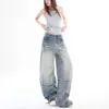 Jeans rectos retro americanos para mujer, nuevo estilo primavera y otoño, con costuras de empalme, pantalones de pierna ancha estilo callejero para hombre, modernos