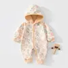 Ropa exterior con capucha acolchada de algodón para bebé, mameluco de forro polar compuesto para bebés, traje de gateo de otoño e invierno, mameluco cortavientos para niños