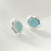 Brincos de Tarraxa Aquamarina com Aro Irregular Prateado Essenciais Tendência Quente Nova Moda Brincos de Luxo Leve Brincos com Pino de Prata S925