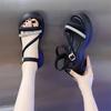 Sandalias Romanas Estilo Francés Estilo Chanel para Mujer Verano 2024 Nuevas de Suela Gruesa de Cuero con Tira de Pedrería Zapatos de Playa para Vestir