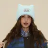 Fábrica de Gorros de Punto de Poliéster Venta al por Mayor Otoño e Invierno Orejas de Gato Lindas Color Sólido Gorro de Lana Tejido Gorro de Lana Caliente para Mujer