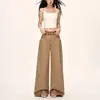Diseño de cintura de cuadros estilo americano, pantalones casuales de pierna ancha para mujer, nueva colección primavera/otoño, corte holgado, versátiles y con una silueta fluida de pierna recta.