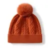 Chapéu de Lã Unissex de Malha Grossa Cor Sólida com Pompom, Novo para Outono e Inverno