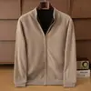 Cárdigan de cachemir para hombre, cuello alto, reversible, de doble capa, suéter de punto grueso, cuello semi-alto, casual de negocios, chaqueta de punto con cremallera