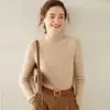 Suéter de punto de manga larga para mujer, color liso, cachemir, cuello semi alto, ajuste ceñido, versátil, capa base
