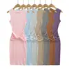 Vestido de Tricô sem Mangas com Cintura Torcida e Design que Abraça o Corpo, Cintura Marcada, Emagrecedor, Vestido Regata, Saia Longa, Algodão