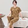 Pijama para madres de mediana edad y mayores, con estampado digital, pantalones de manga corta, tejido de algodón sintético, ropa de casa, conjunto de cárdigan con botones florales